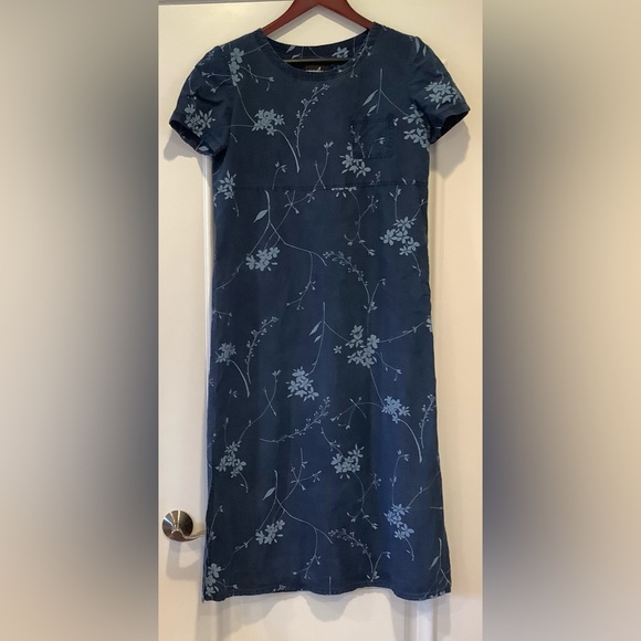 Vintage Positive Attitude 100% Tencel Blue Floral Midi Dress Size 6 Petite USA - Picture 1 of 16